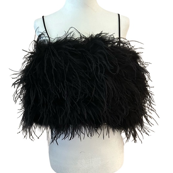 Banana Republic Luna Black Ostrich Feather Top Size L. NWT - Picture 3 of 10